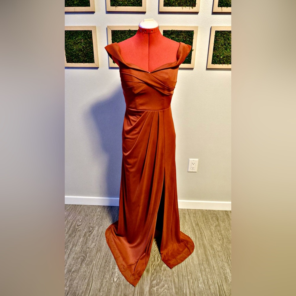 Azazie Rust Off-Shoulder Gown